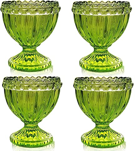 Lot de 4 coquetiers de Pâques en verre vert pour œufs mous ou durs – Pour petit-déjeuner, brunch, ustensiles de cuisine, décoration de Pâques pour le printemps, la maison, la fête, la vaisselle