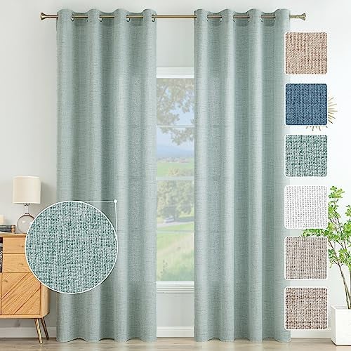 MIULEE Wohnzimmer Vorhänge Gardinen Leinen Ösenvorhang Leinenoptik Vorhang Boho Gardine mit Ösen Semi-transparent Leinenvorhang Curtains 2er Set HxB 260x140 cm,Mintgrün