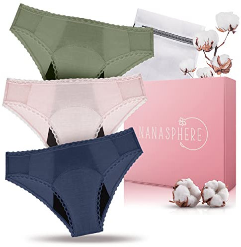 Lot 3 Culottes Menstruelles Ultra Absorbante Coton Bio + Sac Lavage | Flux Abondant sous Vêtement Lavable Réutilisable Règles Fuites Post Accouchement Adolescente