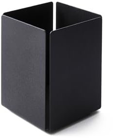 eglooh - Moire - Pot à Crayon Bureau avec Structure en Acier Noir Mat - Fond Interne en Cuir Noir - Design Carré cm 7,2 x 7,2 x H.10 - Made in Italy