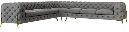 S-Style Möbel Milton Chesterfield Ecksofa Sofa L-Form Couch Eckcouch Wohnzimmer Möbel Wohnlandschaft Polstersofa mit Metallfüßen 7-Sitzer 323x323x73 cm Grau