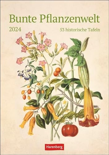 Bunte Pflanzenwelt - Wochenplaner 2024 - Harenberg-Verlag - Wochenkalendarium - 53 historische Tafeln - Wandkalender mit Platz zum Eintragen - 25 cm x 35,5 cm