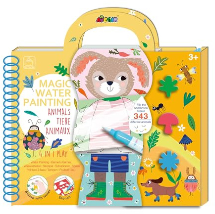 Avenir 6301896 Ausmalspiel Waldtiere, 4in1 Aktivitätenbuch, DIY Kreativ-Set mit Ausmalbildern, Stempel, Schablonen und Rätselspiele, für Kinder ab 3 Jahren