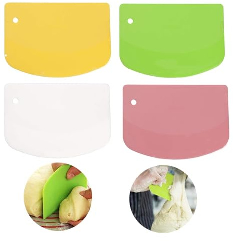 WenTigDY Teigschaberkarte Kunststoff, 4 Stück Schüsselschaber, Anti-Rutsch Teigkarte, Teigschaber Teigkarte Teigschneider, Dough Scraper Plastic, Teigschneider für Teigkuchen, Pizza, Backwerkzeug
