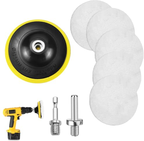 8 Stück 125mm Auto Polierhaube, Wolle Polierpads, Wolle Polieraufsatz Akkuschrauber Winkelschleifer, Klettverschluss, Leicht Austauschbar, für Autopolieren, für M10 Bohrer (125mm)