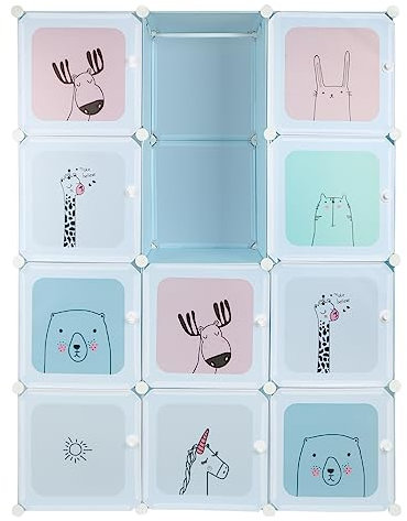 HUOLE Armoire Penderie Portable, Étagère de Rangement, Cubes de Stockage Modulaire en Plastique, Assemblage Facile pour Vêtements, Accessoires, Jouets,110 * 145 * 37cm-Bleu
