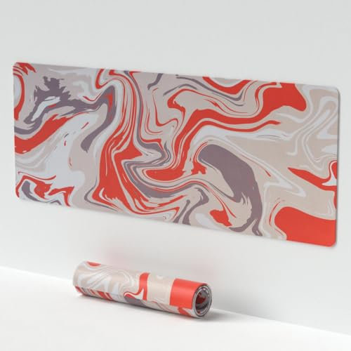 XXL Gaming Mauspad (300 * 700 * 3mm), Orange Fluid Art Pad, Erweiterte Tastatur und Mouse Pad, Große Rutschfeste Schreibtischauflage für Freunde, Familie, Kollegen als Geschenke