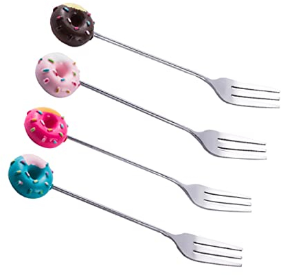 LIFKOME 4pcs Pastry Fork Doughnut Coffee Spoon Ice Cocktail Forks Kids Spoons Salad Forks Mini Donut Dessert Spoon Doughnut Fork Serving Forks Fruit Food Picks Cutlery Forks Cork Household