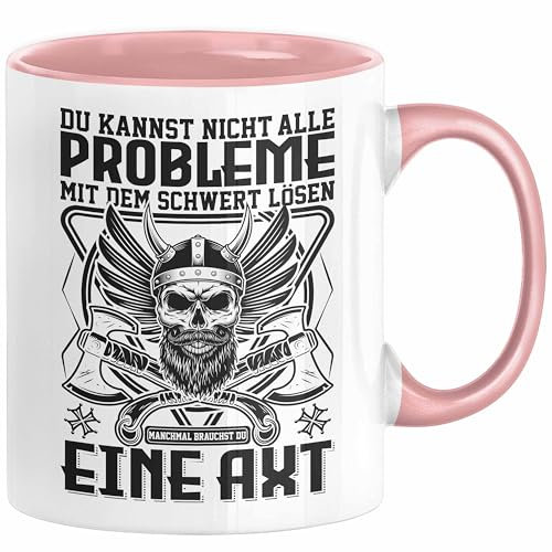 Wikinger Tasse Geschenk Nicht alle Probleme Schwert Lösen Axt Mittelalter Kaffee-Tasse (Rosa)