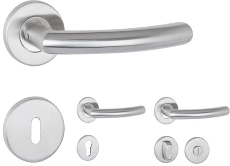 Hermat Türdrücker C-Form BB PZ WC Basic 04 Edelstahl matt Türgriff Drückergarnitur, Typ:BB- Buntbart