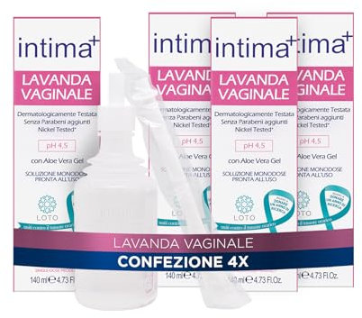Intima+ | Lavanda Vaginale con Tea Tree Oil e Aloe Vera Gel, pH 4.5, Soluzione Monodose Pronta all'Uso, 4 x 140ml