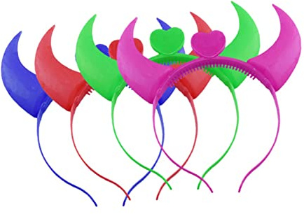 VALICLUD Leuchtendes Stirnband Haarreif aus Horn 6stücke Pp Halloween Party | 6 Stück Pack, Pp Material, Mardi Gras und Masquerade, Leuchtend, für Kinder Zufällige Farbe