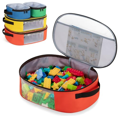 Rexmica 4pcs Toy Storage Organiser Bag Compatible with Lego Bricks, Travel Bag for Building Blocks, Puzzle, Car Toy, Magnetic Blocks, Transparent Zipper Pouch Bag, Toy Storage Container, Ellipse