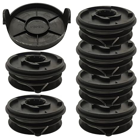 GC-ET 4530 Rasentrimmer Spule für EINhell, Ersatzfadenspule Kompatibel mit EINhell RTV 400, RTV 550, RTV 550/1, 2mm 10m, Rasentrimmer-Zubehör (6 Spule + 1 Abdeckung)