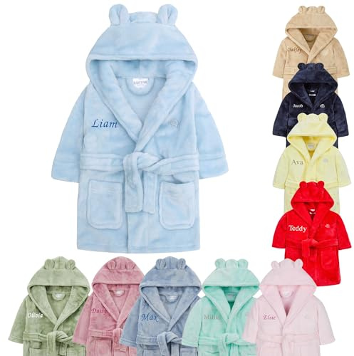 Baby Girl Boy Personalised Dressing Gown Robe Bathrobe Hooded Bear Ear