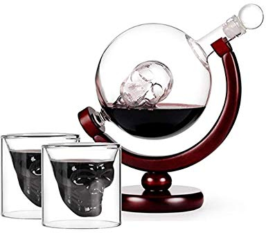 Ensemble de carafe à décanter à whisky pour homme, carafe à décanter à whisky avec 2 bouteilles de vin en forme de tête de mort