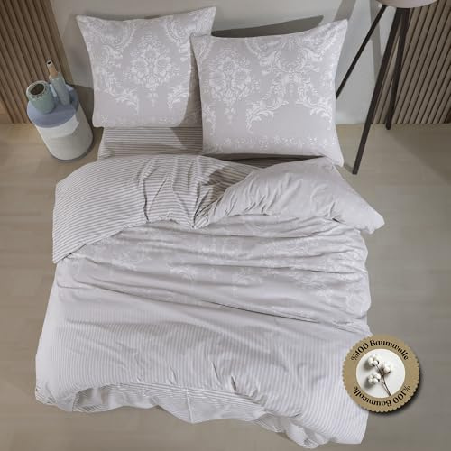 nordqueen Renforce Bettwäsche,100% Baumwolle Bettbezug aus Atmungsaktive, Angenehme Schlafkomfort,Winter Bettwäsche-Set mit Kissenbezug Bettbezug mit Reißverschlus (Lukka, 200X200 cm)
