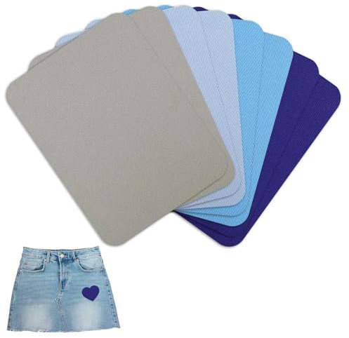 8 Pcs Denim Iron On Jean Patches for Clothing, Iron On Patch Repair Inside Outside 100% Cotton in Assorted Blue Shades, Hot-Melt Adhesive Backing for Repairing & Decorating Jeans Jackets 9.5 x 12.5 cm
