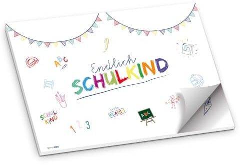 itenga Tischset Platzset Endlich Schulkind Papier I DIN A3 (59,4cm x 42cm) 50 Blatt I ideal als Gedeckunterlage und Deko für den Schulanfang