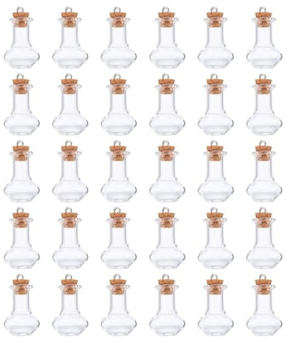 sourcing map 30 Pcs Name on Rice Glass Vial Pendant 17mm Widths Mini Glass Bottles, for Necklace Wish Bottle DIY Pendant Craft Souvenirs