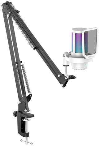 IXTECH Gaming Microphone with Boom Arm, Podcast Condenser Mic with Pop Filter, Quick Mute Button, Gain Knob, USB Type-C, PC Gaming Mic with RGB Lighting