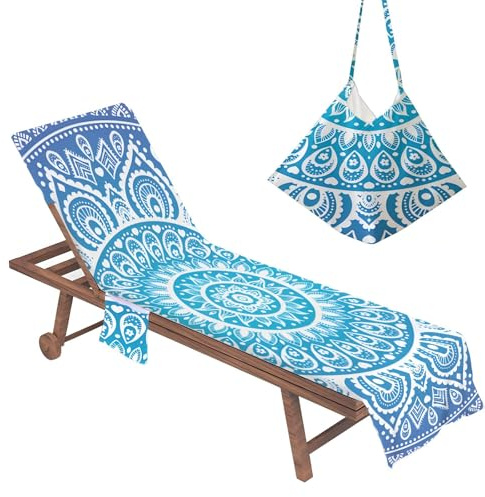 Muiuou Schonbezug für Gartenliege, Frottee Handtuch für Sonnenliege Mikrofaser Liegenauflage Garten mit 2 Taschen, Strandtuch für Schwimmbäder, Strände, Gartenhotels (75x210cm,Stil 4)