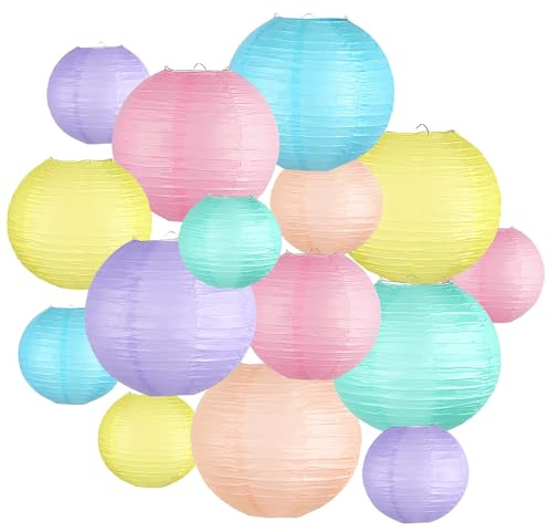 KAXIXI 15-Pack Pastel Classroom Decor, Hanging Paper Lanterns for Parties