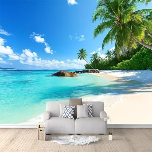Wall Mural Photo Wallpaper Beach Palm Trees Landscape 350x256 cm Poster Mural HD 3D Print Non-Woven Photo Wallpaper, Modern Living Room Bedroom TV Backdrop Wall Decoration