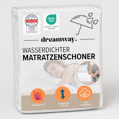 Dreamway Matratzenschoner 90x200 cm – wasserdicht & atmungsaktiv – Oeko-Tex Baumwolle – 30 cm Steghöhe – Rundumgummi – leise & weich – Matratzenschutz gegen Schweiß, Milben und Flecken