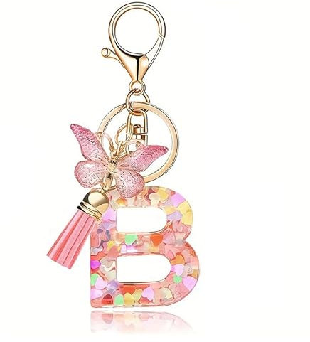 Shirene Schlüsselanhänger,Anfangsbuchstaben B Schlüsselanhänger Mädchen Rosa Harz Schmetterling Alphabet mit Schmetterlinge Geschenk Rucksack Tasche Charm Zubehör für Damen Mädchen Freundin