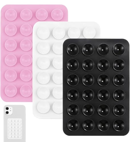 3PCS Suction Phone Holder Packs Black White Pink Silicone Sticky Things for The Back of Your Phone Multipurpose Sticky Grip Phone Sucker Padfor Shower Mirror Glass Wall Car Selfies Videos