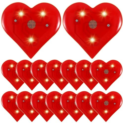 ULTECHNOVO Rote Herzform Brosche - 20Pcs Luminous Brustpin Für Valentinstag Hochzeit Zugangskleiderdekor Lampennadeln Für Männer Frauen Kleidung Taschen Hüte
