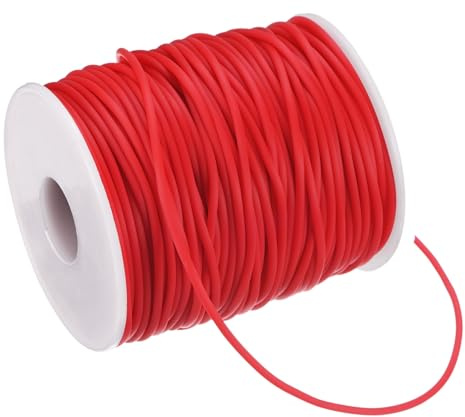 M METERXITY Hohles Gummiband Schnur, 50m 2mm Dehnbarer Faden mit 1,2mm Loch Elastische Schnur, Hohles Rohr Gummikordel für Schmuckherstellung/DIY Basteln/Halsketten/Armbänder, Leuchtendes Rot