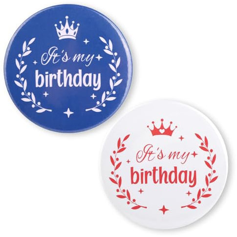 2 Stück Geburtstags Anstecker, 5,8cm It's My Birthday Anstecker Happy Birthday -Anstecker Party-Dekorationen Outfit Hemd-Accessoires für Kinder Jungen und Mädchen Frauen Männer