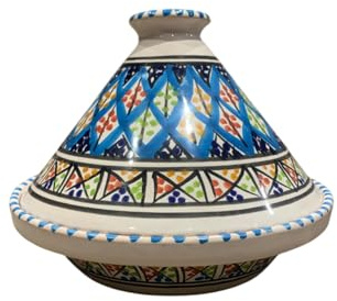 petit Tajine Bakir Coloré Bleu Turquoise Fait Main Tunisien – Tajine Traditionnel pour Cuisson au Feu ou au Four – Céramique Artisanale 22 cm – Parfait pour Poisson, Volaille, Viande, Légumes
