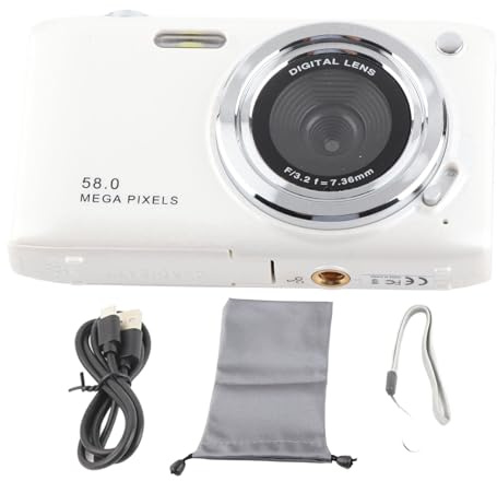 4K Digitalkamera für Teenager, 58 MP HD 2,88 -Zoll -IPS -Bildschirm 16x Zoom Autofokus -Taschen -Kompaktkamera Kleine Kamera für Reisefotografie Vlog (Weiß)