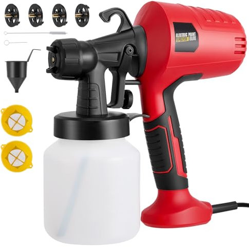 Pistolet a Peinture,500W HVLP Pistolet à Peinture Électrique,4 Buses en cuivre et 3 Motifs, réservoir de 1000 ML, pour Intérieur et Extérieur de Maison, Armoires, Clôtures, Plafonds