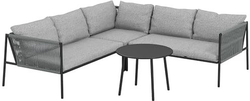 Outsunny Salon de Jardin extérieur en résine tressée 5 Places avec canapés 2 Places, Chaise d'angle, Table en Acier et Coussins Inclus, mobilier de Jardin Balcon terrasse véranda, Gris foncé