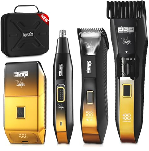DSP 4-in-1 Herren Pflegeset IPX7 Wasserdicht Für Bart Körper Gesicht | LED Display, Type-C Ladung, 20 Längeneinstellungen, Nass & Trocken, Nasen- & Körperpflege, Reisebereit, Leichte Reinigung