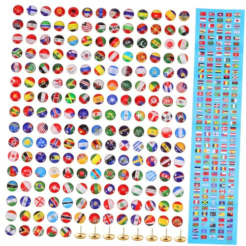 HOMSFOU Country Flag Push Pins National Flag Pins Map Thumbtacks 200 Pcs Steel Assorted for World Map Bulletin Board Office Backpack Hat Clothing Easy Location Marking