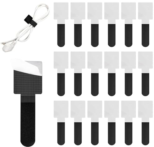 50PCS Adjustable Under Desk Cable Management, Self Adhesive Cable Tidy Clips Straps, Reusable Sticky-Back Hook & Loop Wire Organizer, Ca-ble Ties Cord Organizer for TV PC Laptop Ethernet Desktop