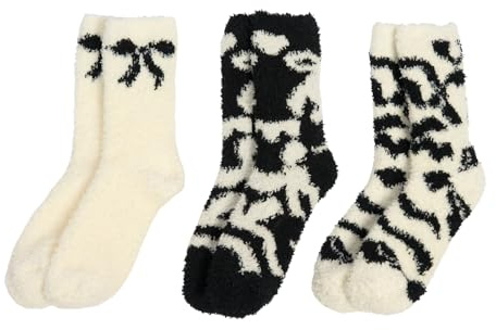 OHS Fluffy Socks, Ultra Soft Comfy Bows Halloween Socks 3 Pairs Womens Christmas Gifts Bed Sock for Women Ladies Home Accessories - One Size