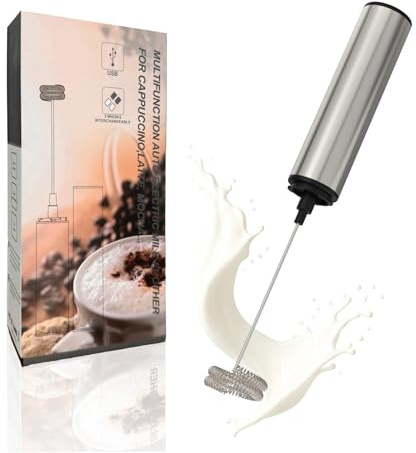 LUNARIA Elektrischer Milchaufschäumer Stab – Akku & USB – Handheld Milchschäumer Quirl Rührstab für Cappuccino, Latte Macchiato, Matcha Latte & Küche (Silber)