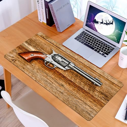 KDWJS Gaming Mauspad XXL 90x40cm Mousepad Groß Vernähte Kanten Anti-Rutsch für PC,Western, Old Style Revolver Antik Six Shooter Gun Waff,Laptop Verbessert Präzision und Geschwindigkeit