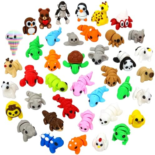 KutaKuta 40Pcs 3d Printed Animals - Colorful Movable Joint 3d Printed Fidget Toy, Mini Animal Toys Set for Adults Teens, 3d Printed Toys Cute Desk Decor for Home Office, Christmas Party, Gifts