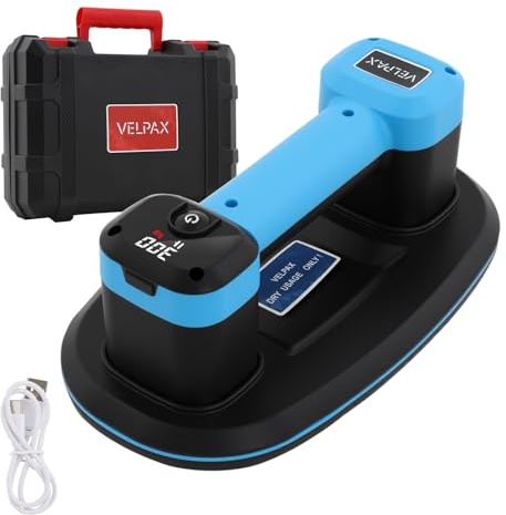 Electric Vacuum Suction Cup 300KG Load Capacity, Heavy Duty Dual Motor Suction Lifter with LCD Display & 4500mAh Battery for Granite, Marble, Large Glass Panels, Tiles