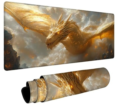 Tapis de Souris Dragon Étanche Tapis de Souris Gaming avec Antidérapant Base en Caoutchouc Bords Cousus, Mouse Pad Montagne pour PC Portable Clavier Deco Bureau Cadeau Homme 300x600x3 mm FSBD-6214