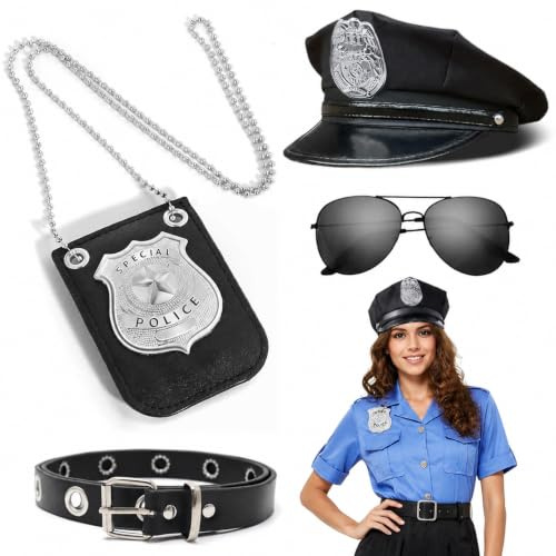 LIULINY 5 Piezas Agente Disfraz Accesorios, Accesorios para Disfraz de Espía con Corbata Ajustable Gafas de Sol Auriculares arjeta de Identificación Tarjetas, para Fiesta de Disfraces Cosplay