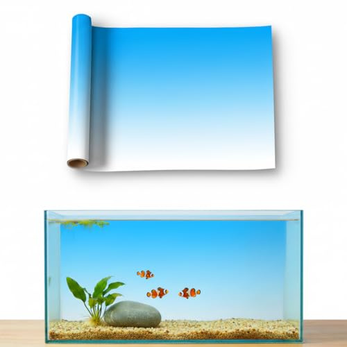 WAWPU Aquarium Background - Static Cling Fish Tank Sticker - Cyan Blue Gradient | Easy Install for Glass Tanks, No, Reusable(White Blue,24 x 12 inches)