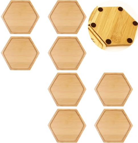 CBRVTY 8 Stück Sechseckige Bambus Untersetzer, Tabletts mit Hohlem Boden zum Basteln, DIY-Mosaikuntersetzer